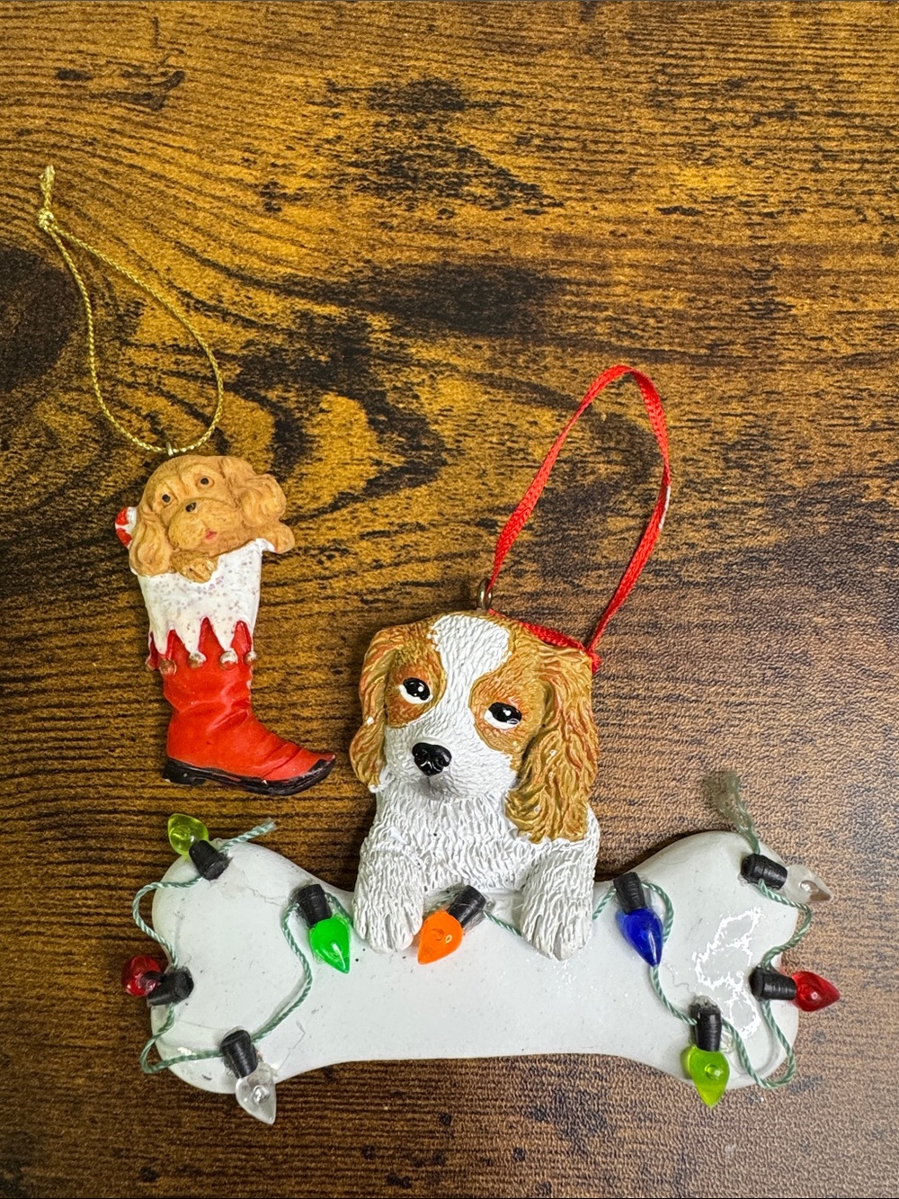 Hand Crafted Cavalier King Charles Ornament in White, Brown & Red